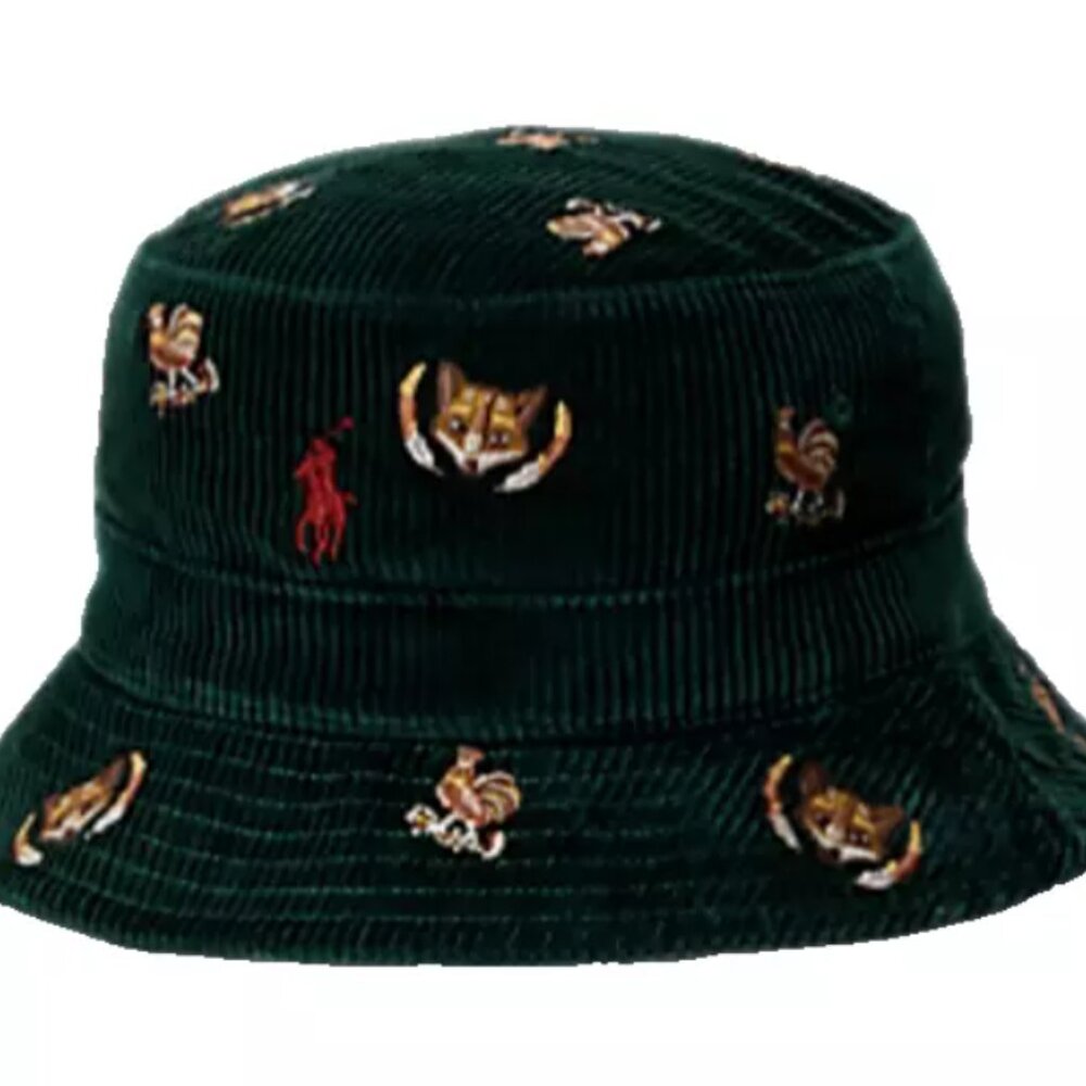 Polo Ralph Lauren Men's Bucket Hat Corduroy Hunter Green Fox Hen S M NWT